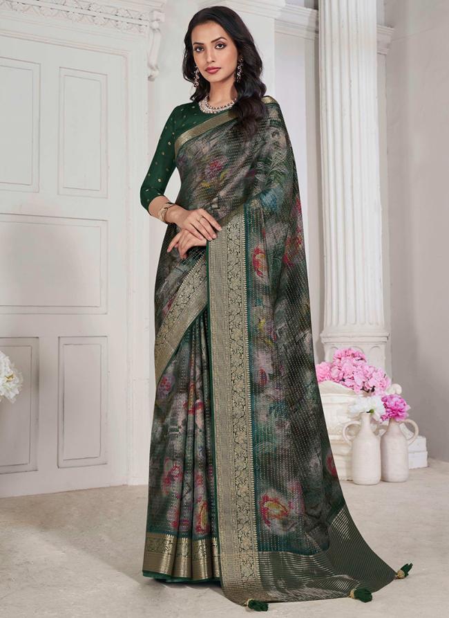 Viscose Silk Green Festival Wear Weaving Saree